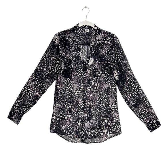 Jockey Women's Semi Sheer Print Long Sleeve Button Up Shirt in Gray - Sz S - Picture 1 of 6